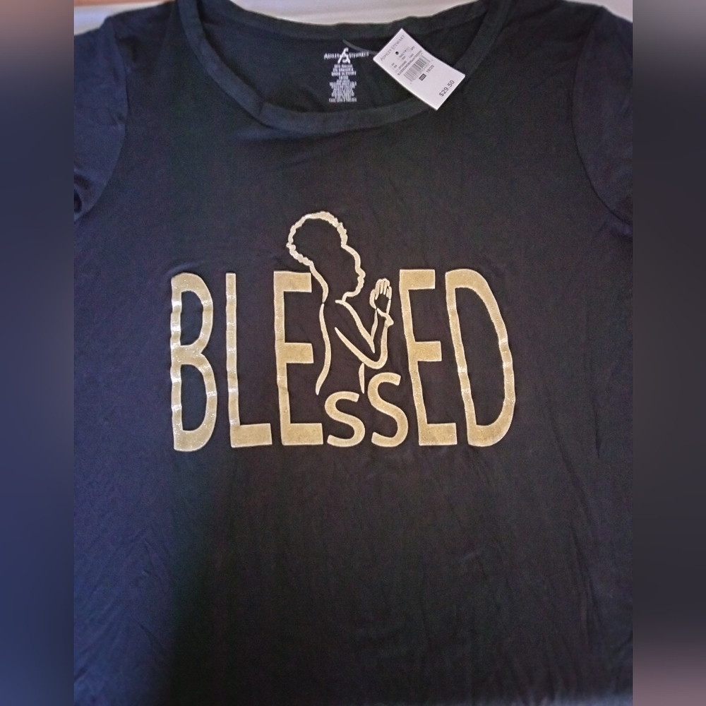 Ashley Stewart Blessed Woman Black Shirt Sizes 18/20, 22/24 & 26/28